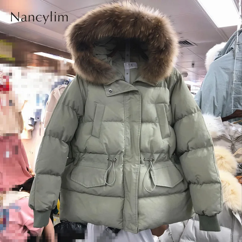 Новое зимнее пуховое Стеганое пальто с меховым воротником и капюшоном, свободная хлопковая стеганая одежда, Женские однотонные тонкие парки, теплые куртки