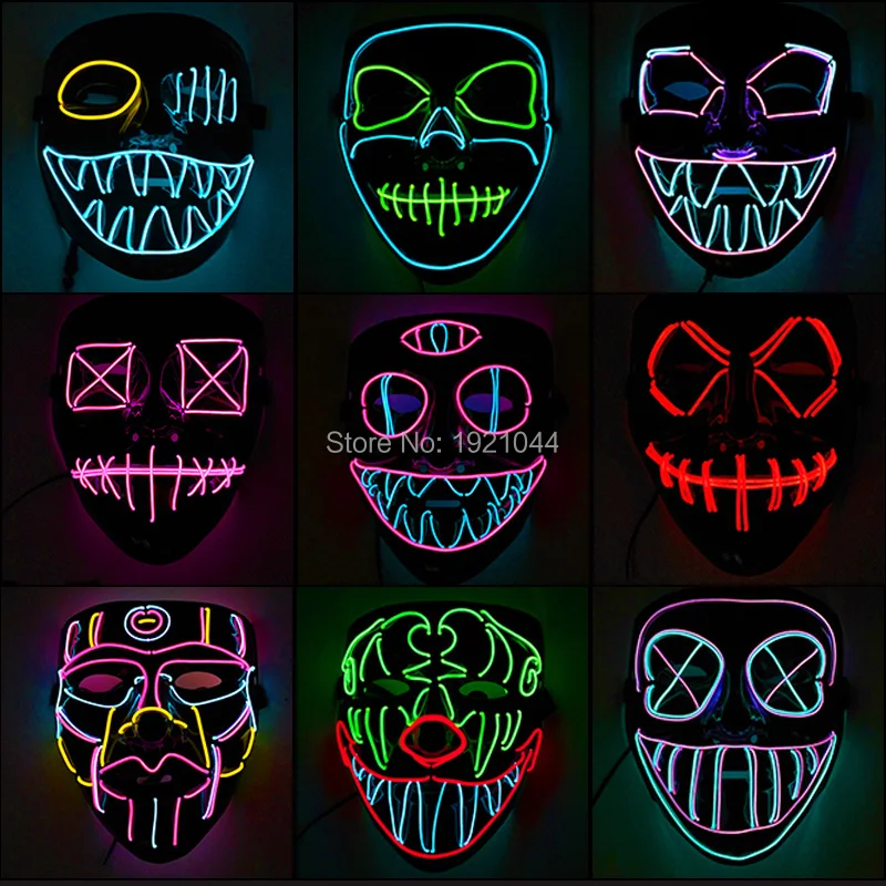 

2019 New High quality Halloween Scary Mask Luminous LED Party Mask with 3V Steady on Flashing Controller Black Vendetta Mask
