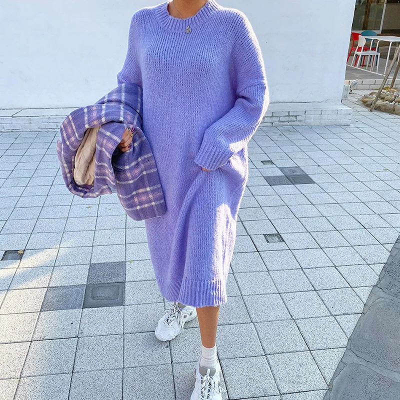 Casual Loose Sweater Dress Winter Women Fashion Knitting Dresses Long Pullovers Korean Style Lady Warm Long Dress Oversize Casual Loose Sweater Dress Winter Women Fashion Knitting Dresses Long Pullovers Korean Style Lady Warm Long Dress Oversize