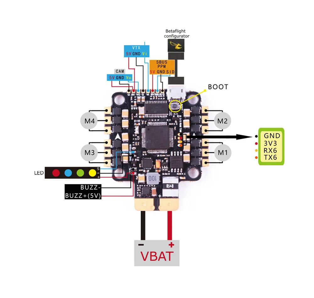 Racerstar StarF4_6S F4 OSD Контроллер полета AIO BEC Датчик тока встроенный 40A BL_S 2-6S 4в1 ESC для RC Дрон мультиротор часть