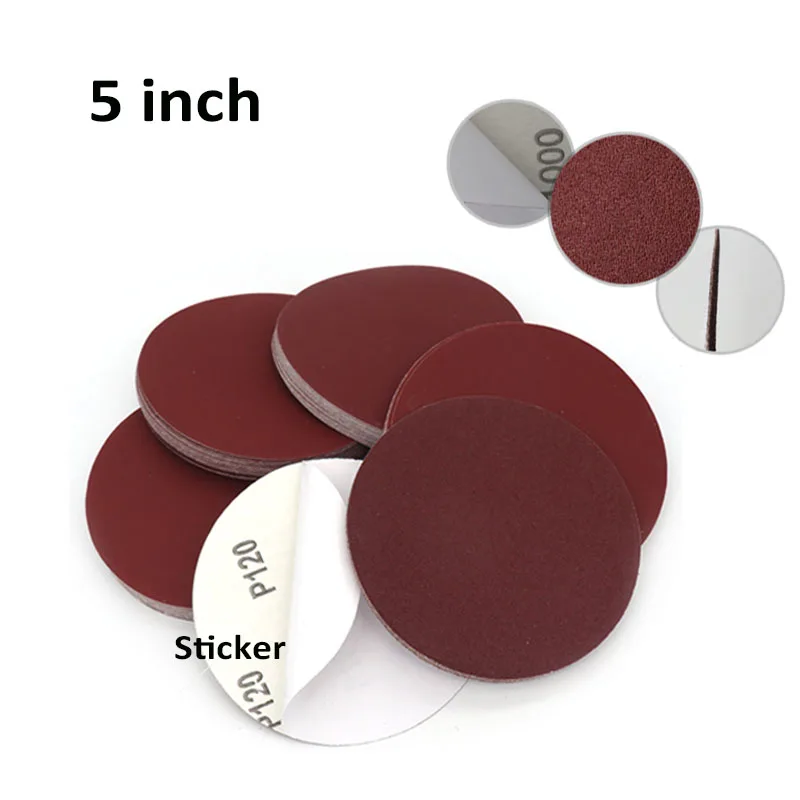 5 125mm Back Glue Sticker Sandpaper Red Dry Abrasive Sanding Disc 40 60 80 100 120 150 180-2000 Grit 25pc 50mm grit paper and polishing pad sandpaper 40 60 80 100 120 150 180 240 320 400 600 800 1000 2000 sander disc sanding