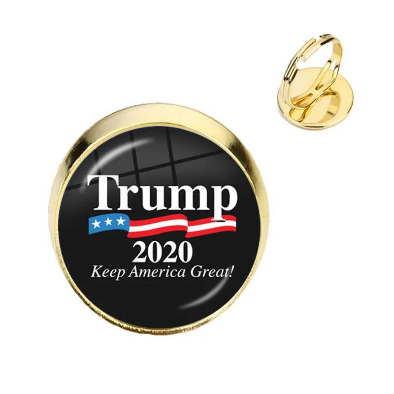 Trump 2020 Glass Cabochon Rings USA Election Collection Keep America Great Golden Plated Rings For Women Men Support Trump Gift
