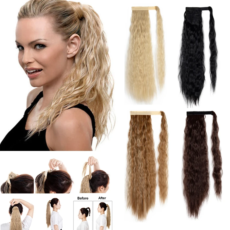 

Womens Ladies Clip In Ponytail Extension Wrap Around Ponytail Long Wavy Curly Hair Fluffy Pony Tail 24 Inch Multi Color