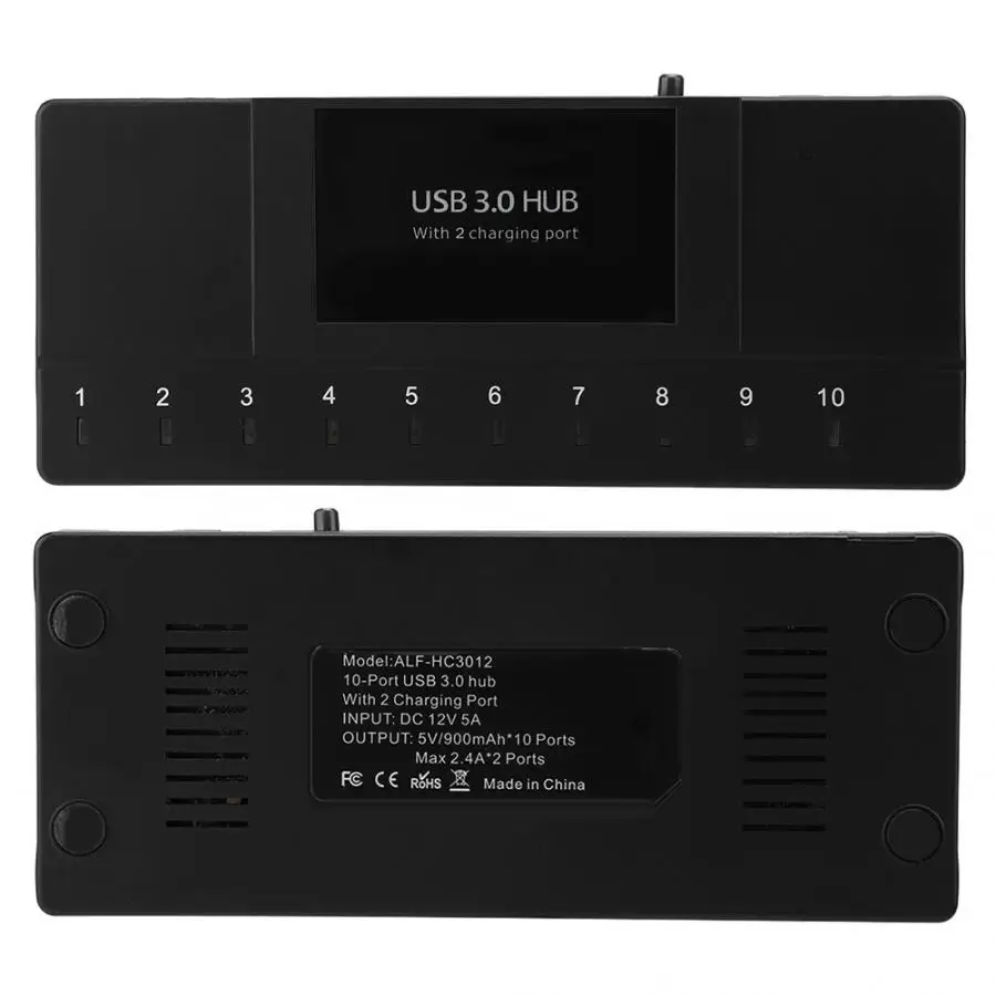 10-портовый USB 3,0 концентратор с 2 портами быстрой зарядки с светодиодный световой индикатор(100-240 В) Поддержка Windows XP/Vista/7/8/10