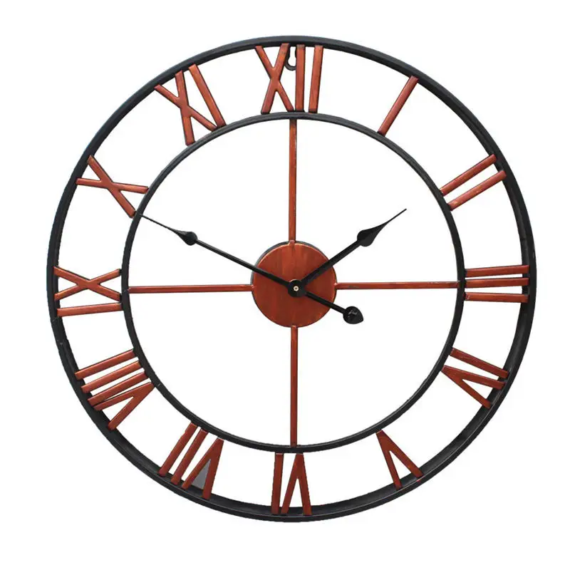 Новые 3D круговые настенные часы 47 см ретро римские кованые полые железные часы с питанием от батареи как домашние настенные украшения для гостиной - Color: red