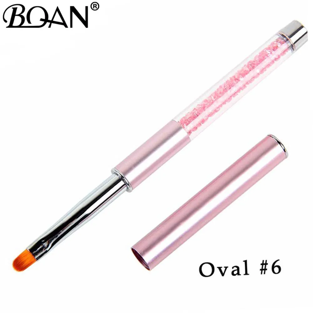 BQAN 1 шт.#6 розовая кристальная ручка для дизайна ногтей Гелевая Кисть с колпачком маникюрные инструменты для ногтей для УФ-геля - Цвет: Oval size 6