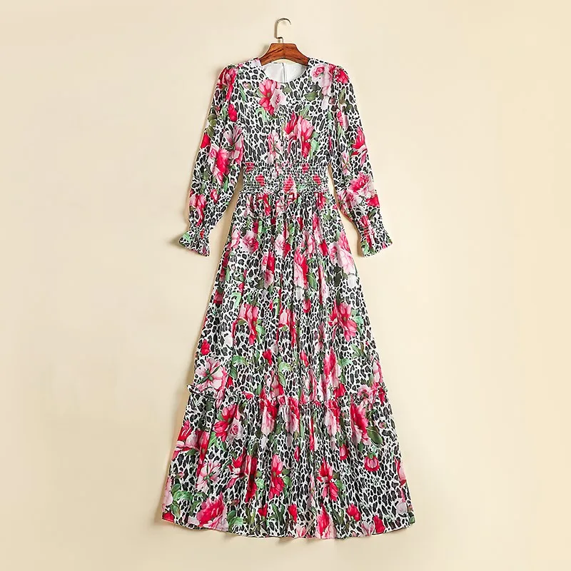 

Women Maxi Dress 2019 High Quality Runway O-Neck Long Sleeve Floral Printed Long Dresses Casual Dresses NP0719N