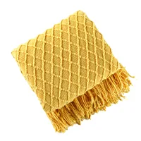 Textile City Faux Cashmere Sofa Blanket Cover Nordic Style Knit Plaid Throw Tassels Bedspread Golden Blanket for Spring Summer 5