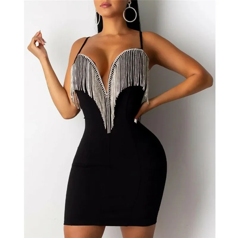 Dress Женский комбинезон с глубоким v-образным вырезом и кисточками, комбинезон с длинным рукавом, штаны с открытой спиной, Облегающий комбинезон, Клубная одежда, брюки, наряд - Цвет: Dress