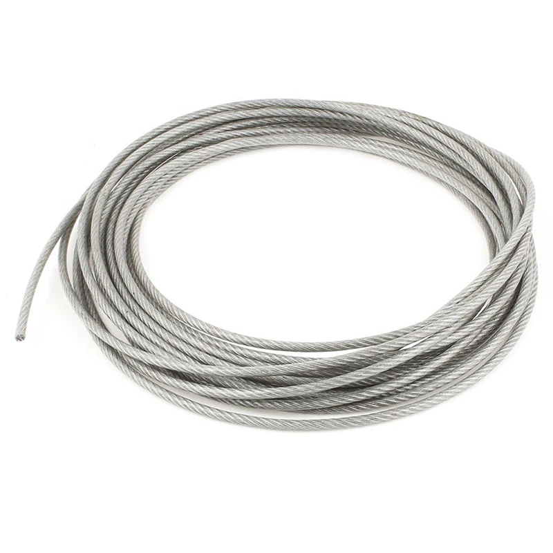 

Big deal 5mm Dia Steel PVC Coated, Flexible Wire Rope Cable 10 Meters Transparent + Silver