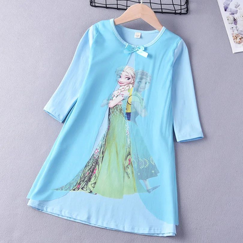 Зимняя теплая ночная рубашка с рисунком Анны и Эльзы для девочек; новая весенняя детская пижама с длинными рукавами для девочек; одежда для сна; детское платье; ночная рубашка