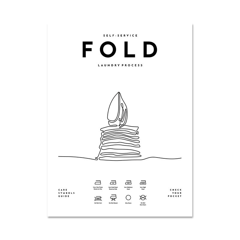 Laundry Room Art: Wash, Dry, Fold Symbols Canvas Decor Poster