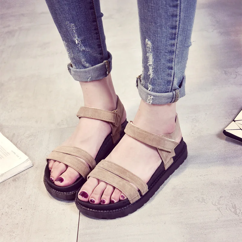 

Leisure Shallow Platform Flat with Women Sandals Front Rear Strap Basic Women Shoes Summer Hook Loop Sandals