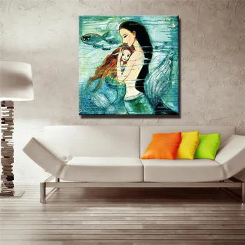 

VOGVIGO Oil Painting Mermaid Wall Art Posters Prints Canvas Pictures for Living Room Bedroom Home Decor Art Pictures No Frame