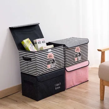 

Foldable Storage Box Case with Cap Clothes Socks Toy Snacks Sundries Oraganier Storage Bins Book Underware Container Basket