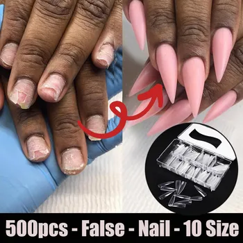 

500PCS Extra Long False Nail Tips Acrylic Gel Salon Half Cover Tip Nail Tools Fake Nails UV Gel Manicure Fake Nail Tips