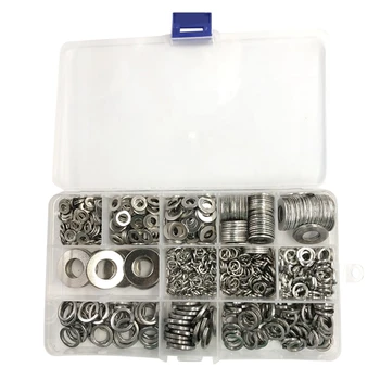 

800Pcs/Set Flat/Elastic Gasket M4 M5 M6 M8 M10 M12 304 Stainless Steel Shells Pad Spring Lock Washer