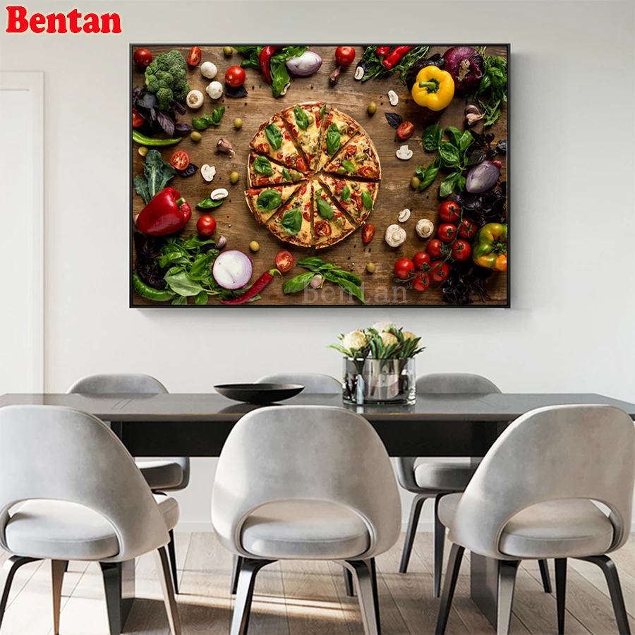 Pizza DIY full Square Drill 5D diamond painting Cross stitch Rhinestone vegetables fruit food mosaic cross embroidery | Дом и сад