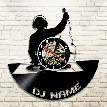 

DJ Player Mixer Music Club Party Silhouette Vinyl Record Wall ClockDJ Turntable Personalized Customize Name Wall Watch