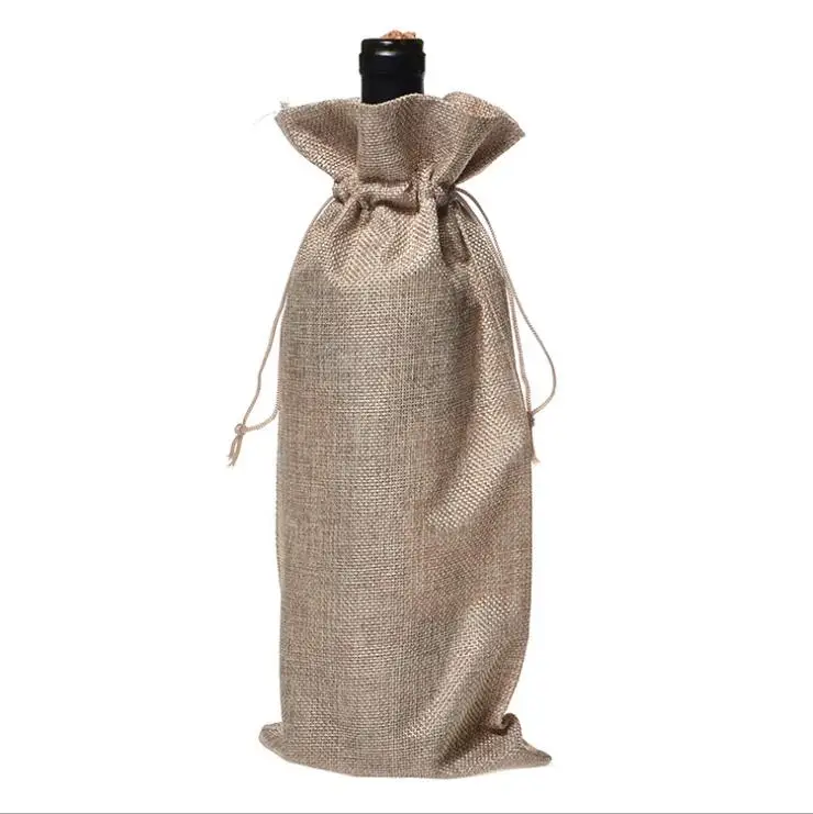 Lax10 Linen Сумка для бутылки вина, сумка для подарков и украшения, деревенский льняной шнурок, крышка для бутылки вина, упаковочный мешочек для Свадьбы вечерние украшения - Цвет: Lax10 Linen