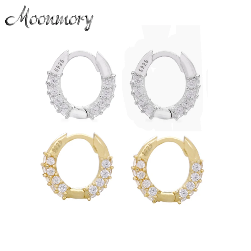 

Moonmory Mini Huggie Hoop Earrings For Women 2019 Most Popular Jewelry 925 Sterling Silver Oval Huggies Earring With Pave Stone