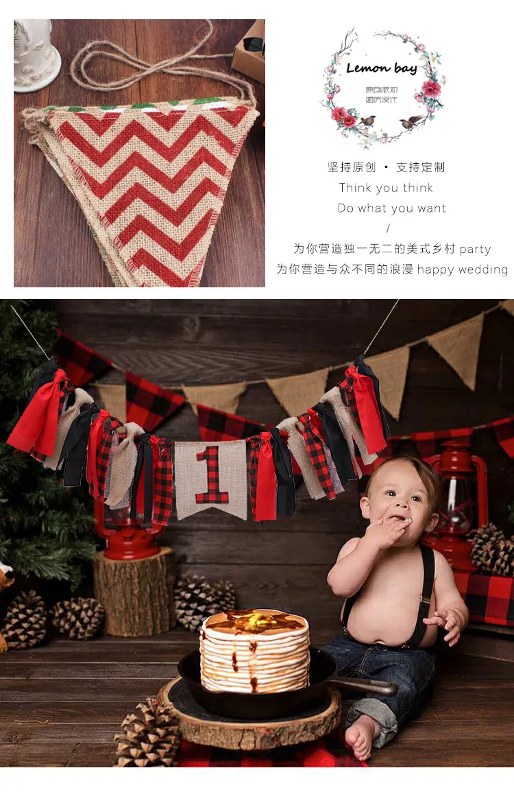 Red Plaid Logging Workers Party Banners Christmas Decorations Dining Chair Hanging Flag Fabric Hanging Flags Customizable