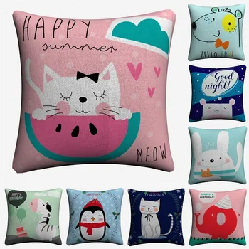 

Animals Happy Holiday Nursery Art Decorative Cotton Linen Cushion Cover 45x45cm For Sofa Chair Pillow Case Home Decor Almofada