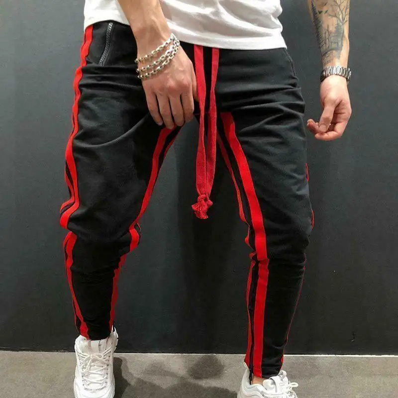 

2019 Newest Casual Men Long Fitness Sweatpants Men Autumn Striped Sports Trousers Street Hip-Hop Track Pants