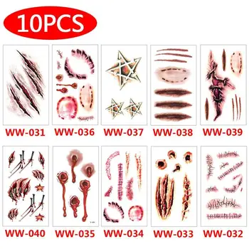 

Temporary Tattoo Sticker Horror Cat Bat Terror Wound Realistic Blood Injury Scar Tattoo Sticker For Halloween Makeup Body Art