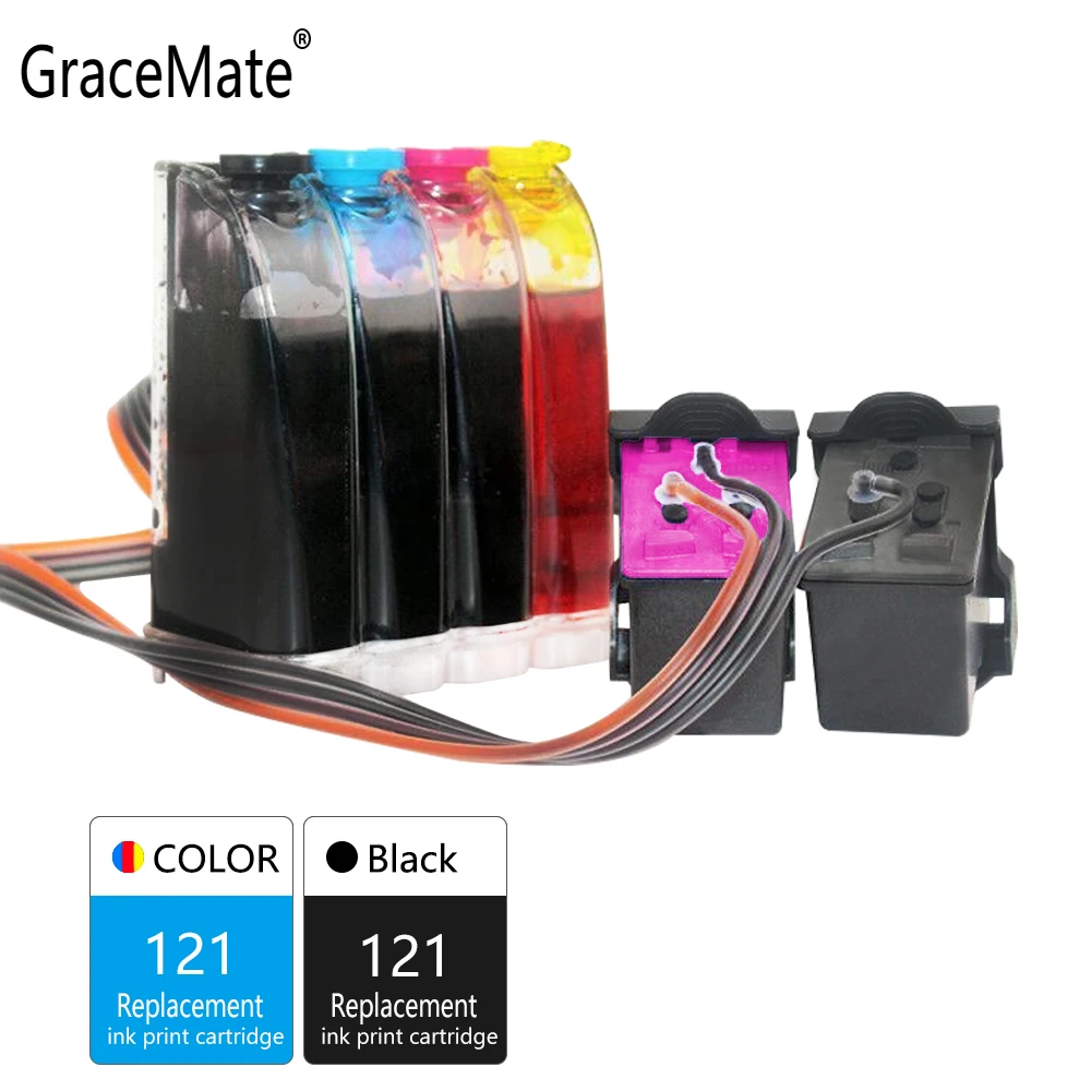 

GraceMate 121 CISS Bulk Ink Compatible for HP 121 for Deskjet D2563 F2423 F2483 F2493 F4213 F4275 F4283 F4583 Printer Cartridges