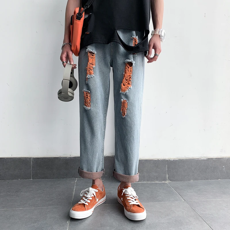 

Summer Jeans Men Denim Blue Men Clothing Distressed Mens Jogger Pants Hip Hop Harem Streetwear Man Loose Trousers Ripped Jeans