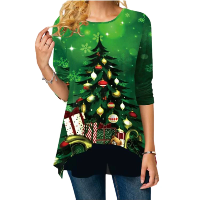 Women's Plus Size Christmas Tops T Shirt Tee Tree Print Long Sleeve V Neck  Casual Festival Daily Polyester Winter Fall Green Blue 9371665 2022 – | Women  Christmas Snowman Printed T-shirt Crew