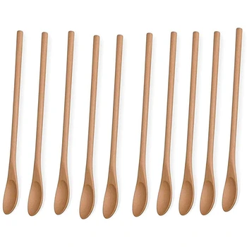 

10 Pcs Natural Long Handle Wooden Mixing Spoons Coffee Tea Honey Stirring Spoon Wooden Spoon with Thin Handle