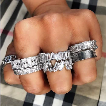 

Hip hop Band ring set Luxury 925 Sterling Silver Pave diamond painting full Cocktail Party Wedding Rings for Women men Jewelry