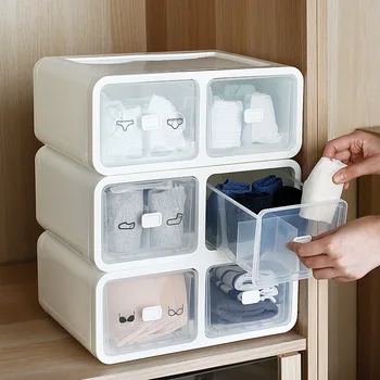 

Plastic Dustproof Closet Organizer Multi-Lattice Underwear Organizer Box With Drawer Practical Home Sock Bra Storage Case