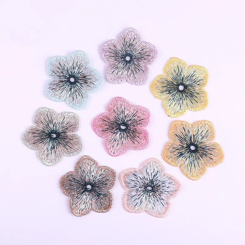 

20PCS Embroidery Gradient Five-petal Flower Patch Hairpin Clothing Cloth Stickers Accessories Plum Bossom Appliques