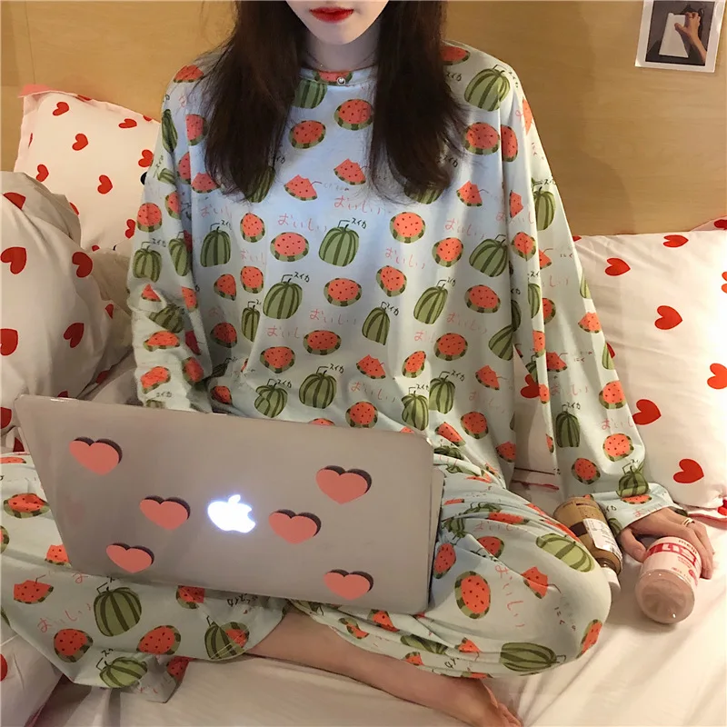 

Pajamas Women Long Sleeve Spring And Autumn Full Watermelon Set M -Xxl