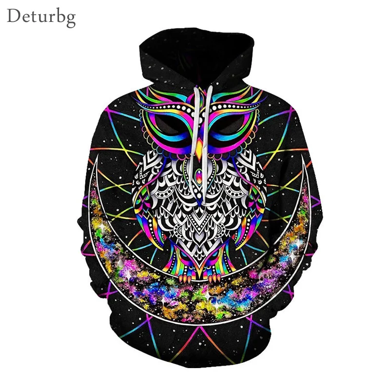 Mens Fashion 3D Digital Owl Printed Hoodies for Halloween Man Women Streetwear Harajuku Long Sleeve Hooded Sweatshirts 6XL WY54 | Мужская