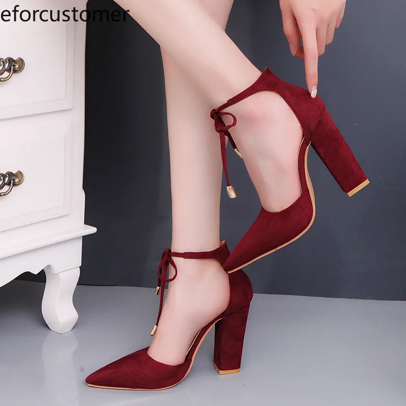 

Womens Heeled Sandals Block Chunky Ankle Strap Pointed Toe Lace Up Strappy Slip on Fashion Wedding Banquet Elegant Dress Party