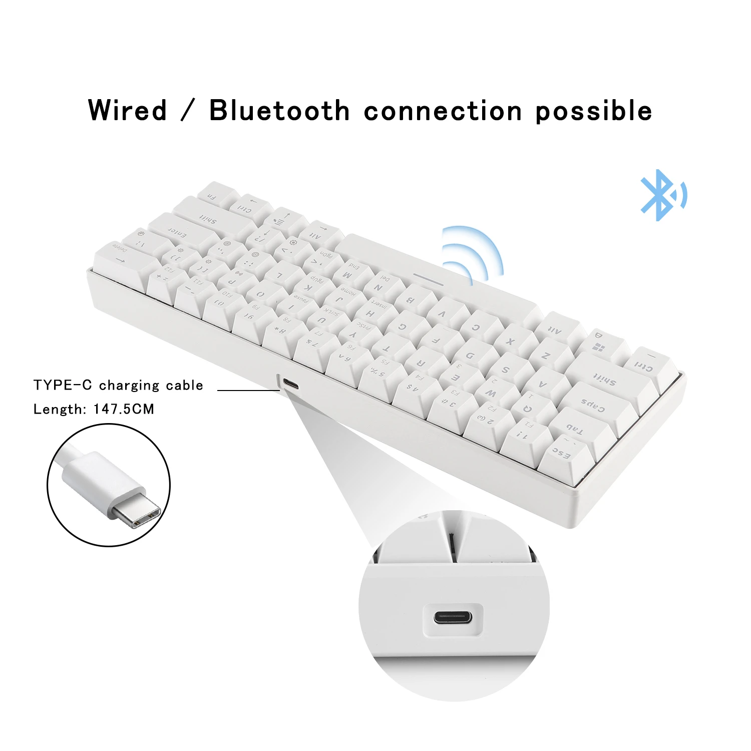 CHYI ABS Wired/Bluetooth Keyboard With RGB Backlight 61Key Computer Keycaps For PC