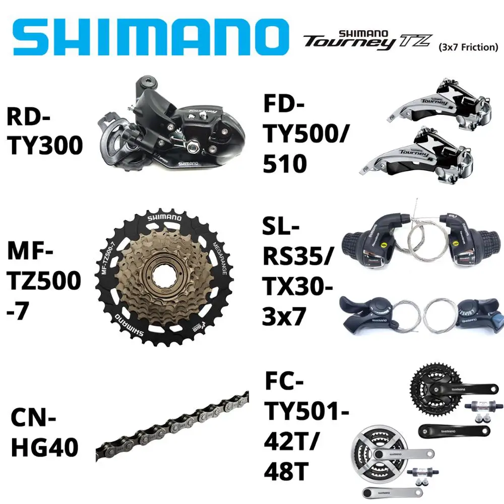 

Shimano Tourney 3x7 21 speed system 7Pcs groupset RS35 TX30 TZ500-7 cassette TY300 TY500 DerailleurS HG40 chains TY501 Crankeset