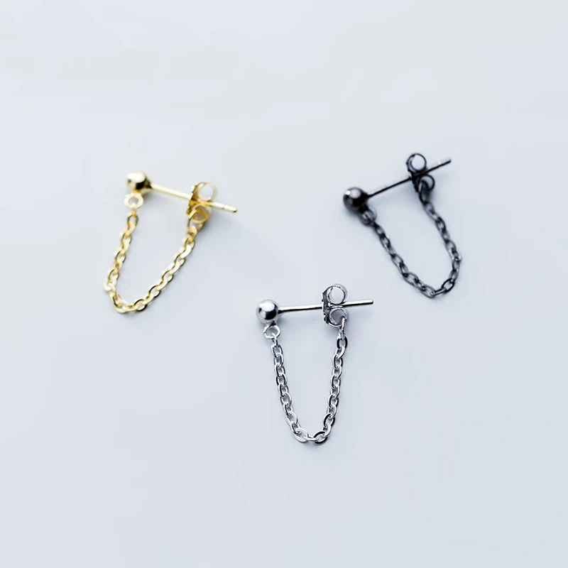 

Real 925 Sterling Silver Simple Chain Drop Earrings Punk Style Front Back Post Earrings for Women Men Unisex