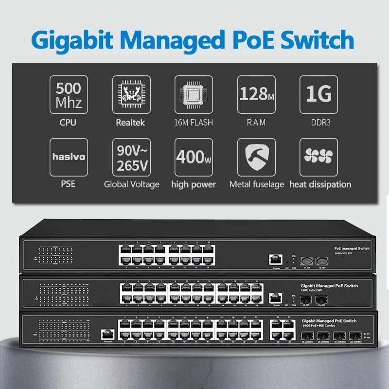 16 портов 24 порта гигабитный коммутатор PoE Ethernet коммутатор управляемый коммутатор PoE 48 В с 2 гигабитными слотами SFP IGMP VLAN управляемый коммутатор PoE