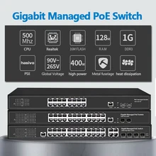 16 портов 24 порта гигабитный коммутатор PoE Ethernet коммутатор управляемый коммутатор PoE 48 В с 2 гигабитными слотами SFP IGMP VLAN управляемый коммутатор PoE