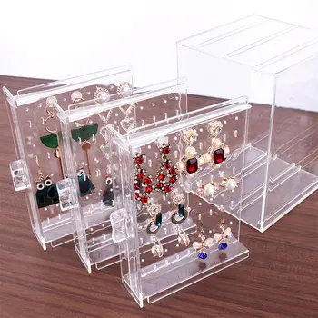 

Earring Storage BoxAcrylic Jewelry Storage Drawer Box Earrings Display Stand Rack Necklace Bracelet Organizer Case Transparent