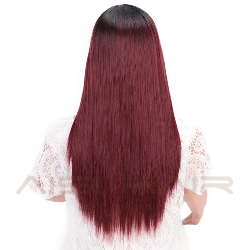 AISI волосы длинные шелковистые прямые Омбре черный до красный парик синтетические волосы парики для черных женщин Косплей парики Термостойкое волокно - Цвет: R2-118