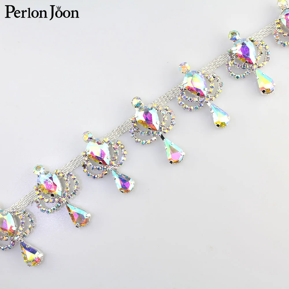 Neue AB Kristall Wassertropfen Strass-Borte Funkelnde AB-Farbe Glas Brautkleid Kopfschmuck Dekoration Kette ML118 – Detail 23