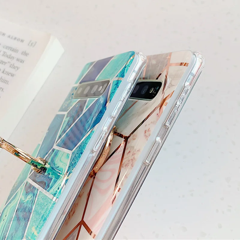 IPWSOO геометрический мраморный imd чехол для телефона для samsung S8 S9 S10 Plus кольцо держатель стенд Мягкий ТПУ чехол для Galaxy A40 A50 A70