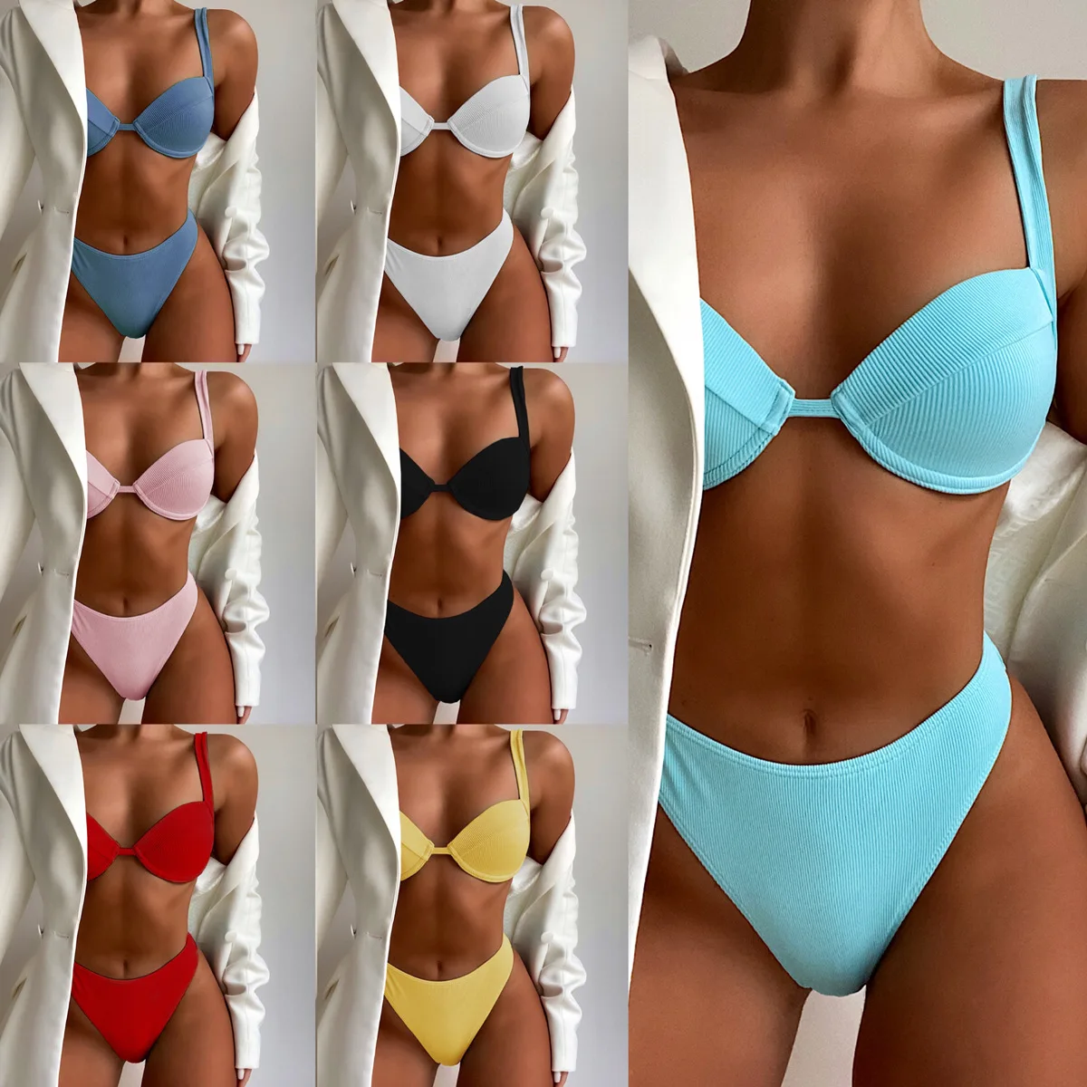 green bikini set Women's swimming suit Sexy Pure Color Bikinis Swimsuit Summer High Cut Push Up biquini Bathing Suit High Waist Beach Wear Bikini triangle bikini set