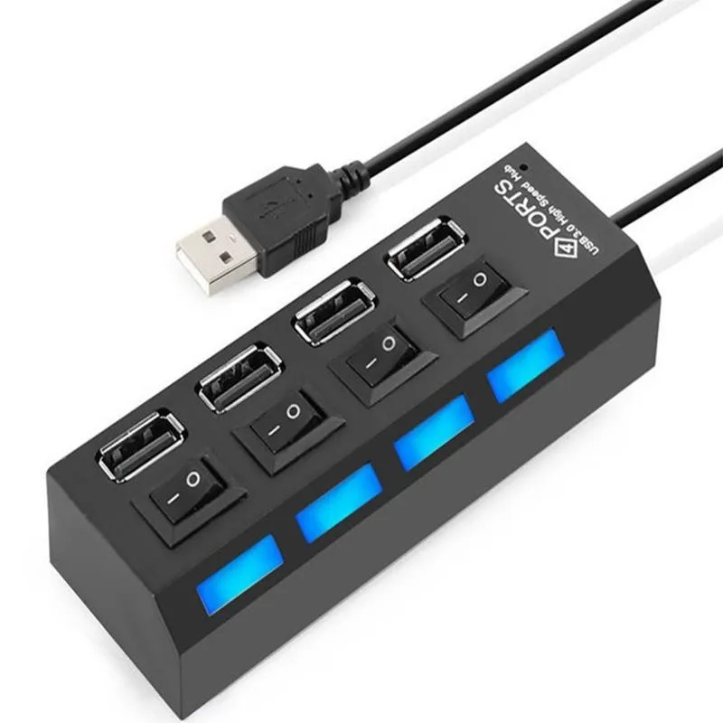Interruptor de encendido/apagado de 4 puertos Hub USB 2,0, adaptador de concentrador de alta velocidad para iPad, PC y tableta